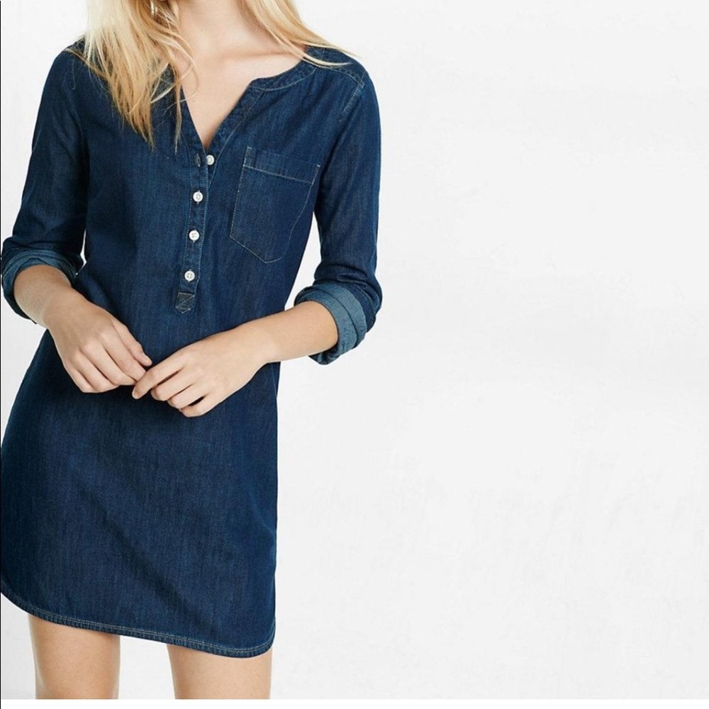 Express Denim Chambray Shift Dress - XS